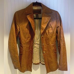 Banana Republic Genuine Leather Button Down Brown Women's Blazer Jacket  Size S